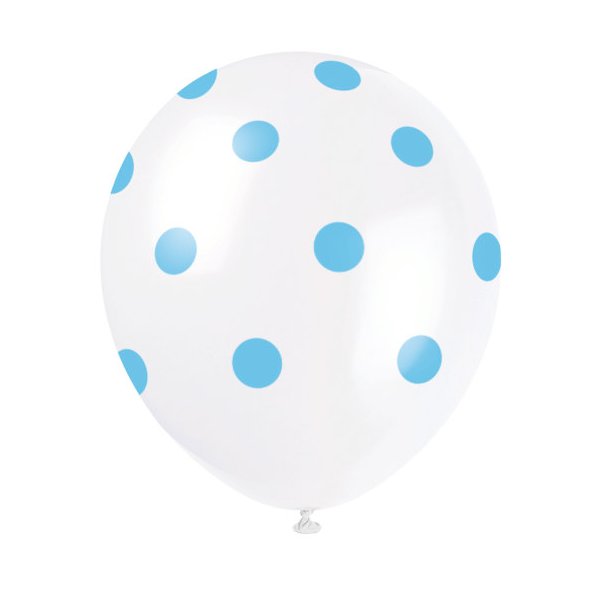 Ballonger - Prikker - Hvite og bl - 30 cm - 6 stk