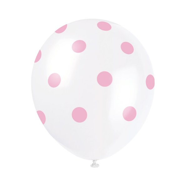 Ballonger - Prikker - Hvite og rosa - 30 cm - 6 stk