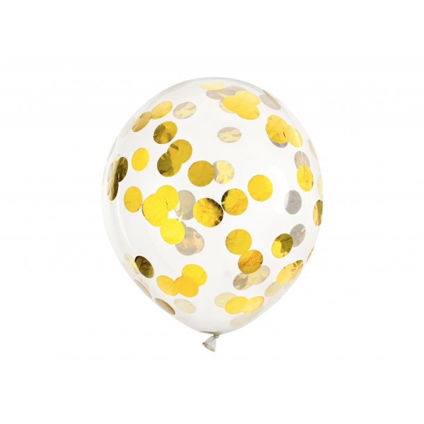 Ballonger med konfetti - 30 cm - Rund - Gull - 6 stk