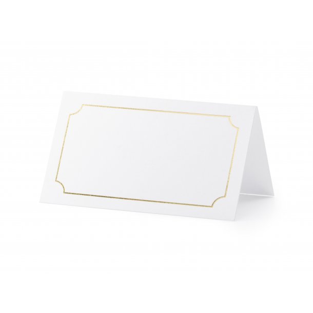 Bordkort - Hvite med tynn gullramme - 10 stk