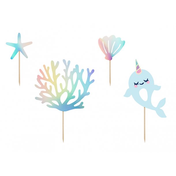 Cupcake toppers - Narwhal - 4 stk