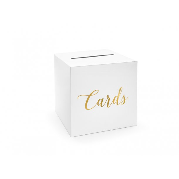 Boks til bryllupskort - Cards - Hvit med gulltekst