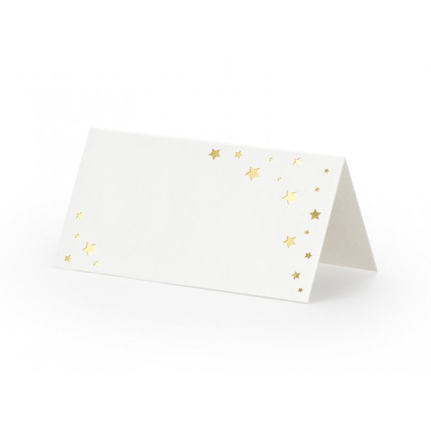 Bordkort - Hvite med gullstjerner - 10 stk