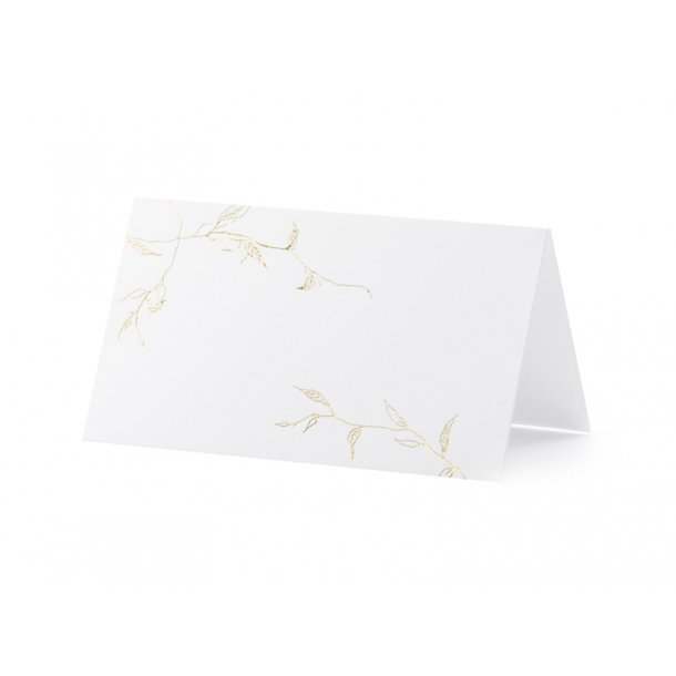 Bordkort - Hvite med gullgrener - 10 stk